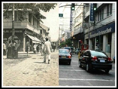 Calle Rosario, Binondo (now Quintin Paredes Street) then and now photo