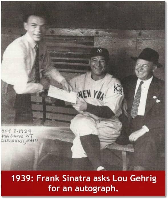 Frank Sinatra asks Lou Gehrig for an autograph