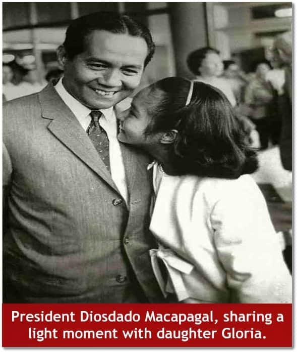 President Diosdado Macapagal, sharing a light moment with daughter Gloria—who’d then become the fourteenth President of the Philippines, and is now the Representative of the Second District of Pampanga.