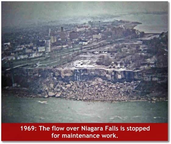 The flow over Niagara Falls is stopped for maintenance work