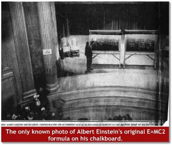 The only known photo of Albert Einstein's original E=MC2 formula on his chalkboard
