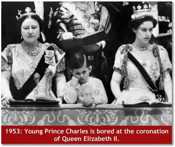 Young Prince Charles is bored at the coronation of Queen Elizabeth II