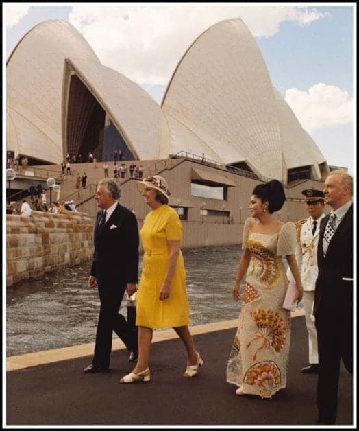 First Lady Imelda Marcos at the Sydney Opera House, October 1973.