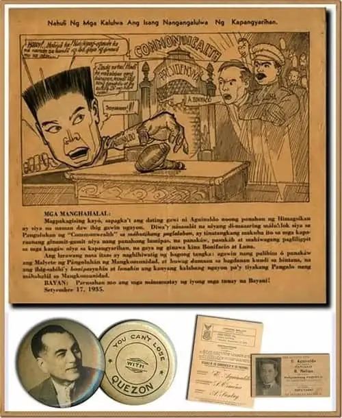 1935 Commonwealth Presidential Campaign Poster featuring Emilio Aguinaldo and Manuel Quezon