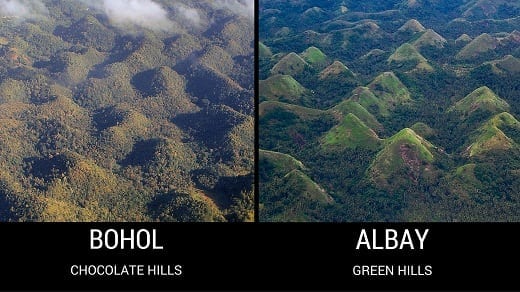 Chocolate Hills of Bohol and Green Hills of Albay