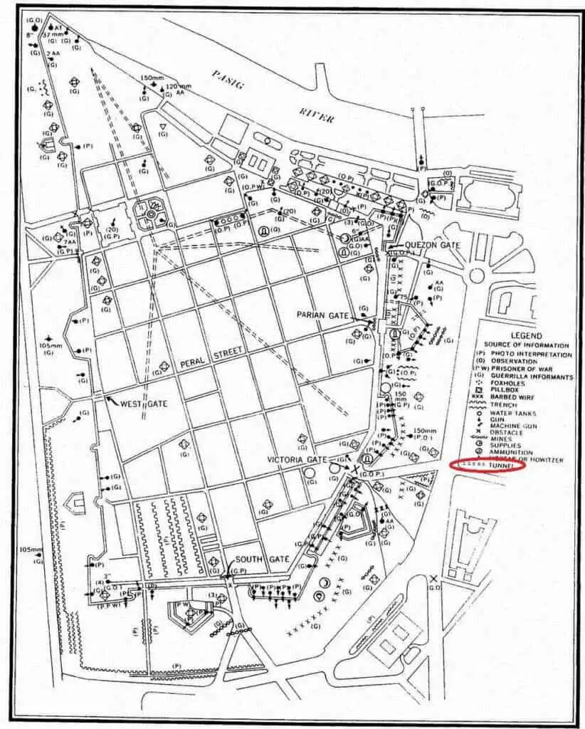 US Army Intelligence map showing tunnels in Intramuros