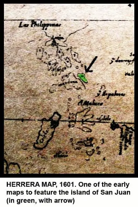 1601 map of Antonio de Herrera y Tordesillas showing the island of San Juan