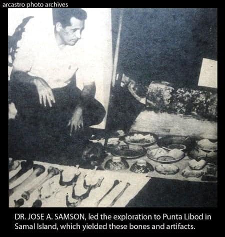 Dr. Jose A. Samson with bones and artifacts of the Samal giants