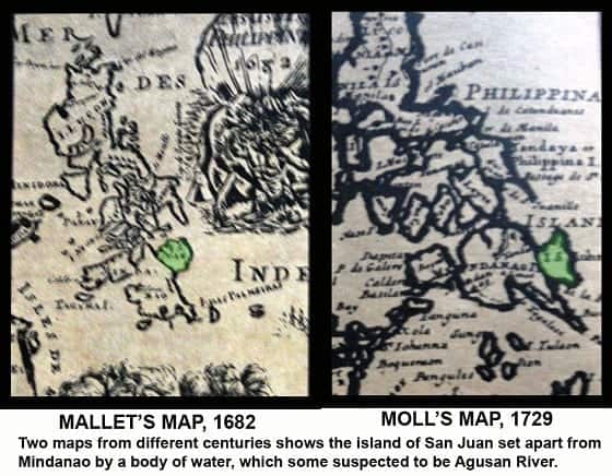 Map showing San Juan island separated from Mindanao by Agusan River