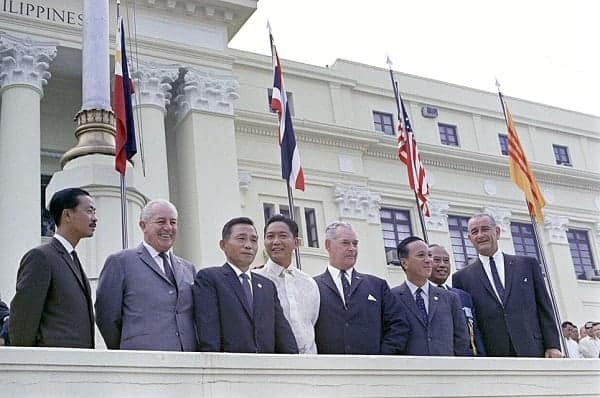 The leaders of the SEATO nations in front of the Congress Building in Manila, hosted by Philippine President Ferdinand Marcos on October 24, 1966.